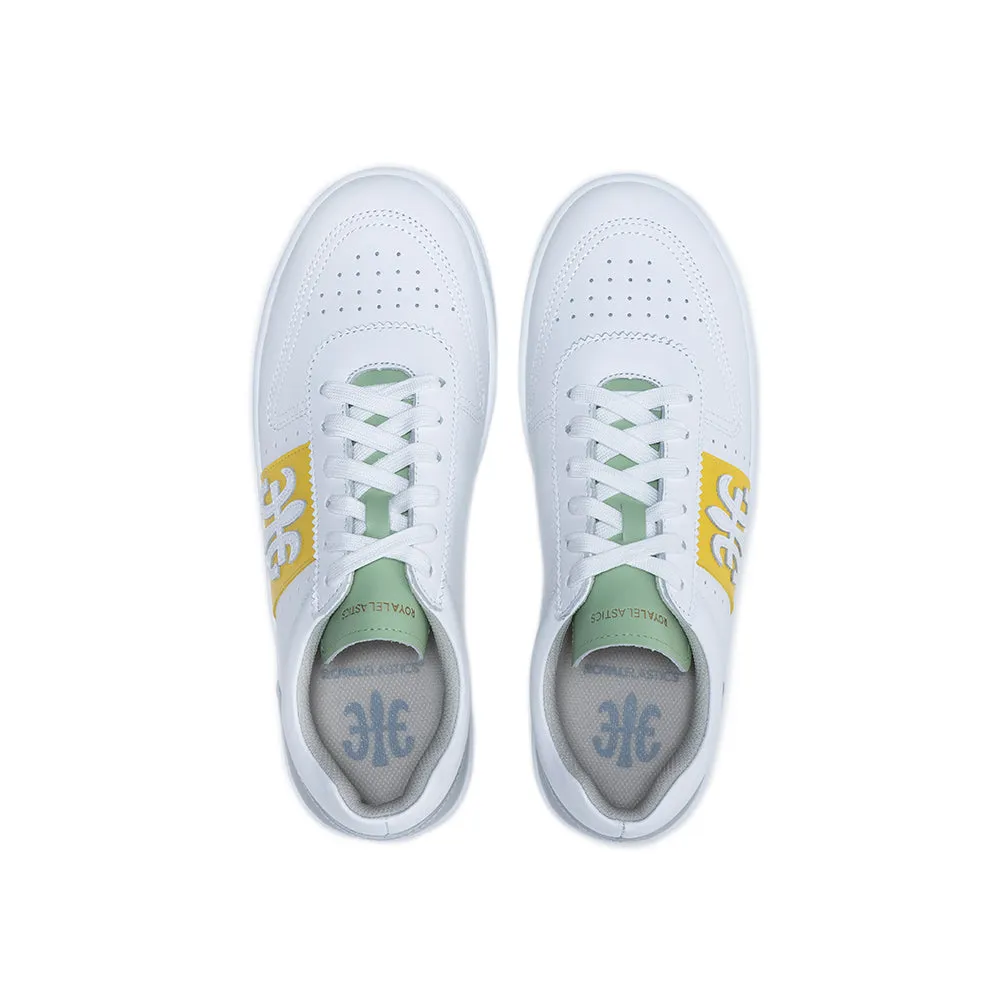 Men's Dreamer White Yellow Green Logo Leather Sneakers 08121-043