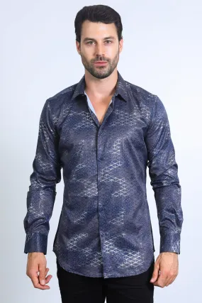 Mens Modern Fit Stretch Foil Fashion Grey Shirt