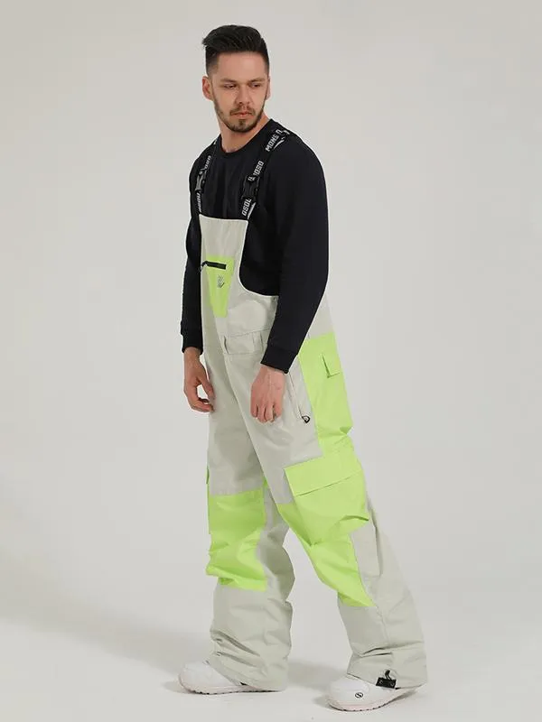 Men's Unisex Gsou Snow PowSlayer Colorblock Cargo Snow Bibs Pants