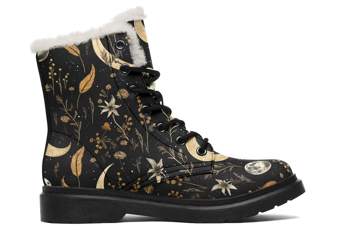 Moonlit Botanica Winter Boots - Warm Micro-Suede Doc-Style Boots Lined with Vegan Wool