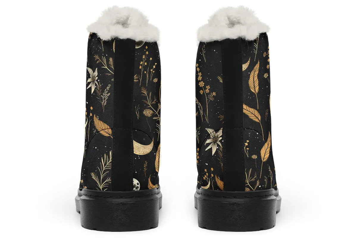 Moonlit Botanica Winter Boots - Warm Micro-Suede Doc-Style Boots Lined with Vegan Wool