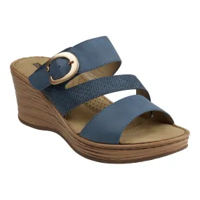 Odalis Blue Buckle Comfort Wedge Sandals