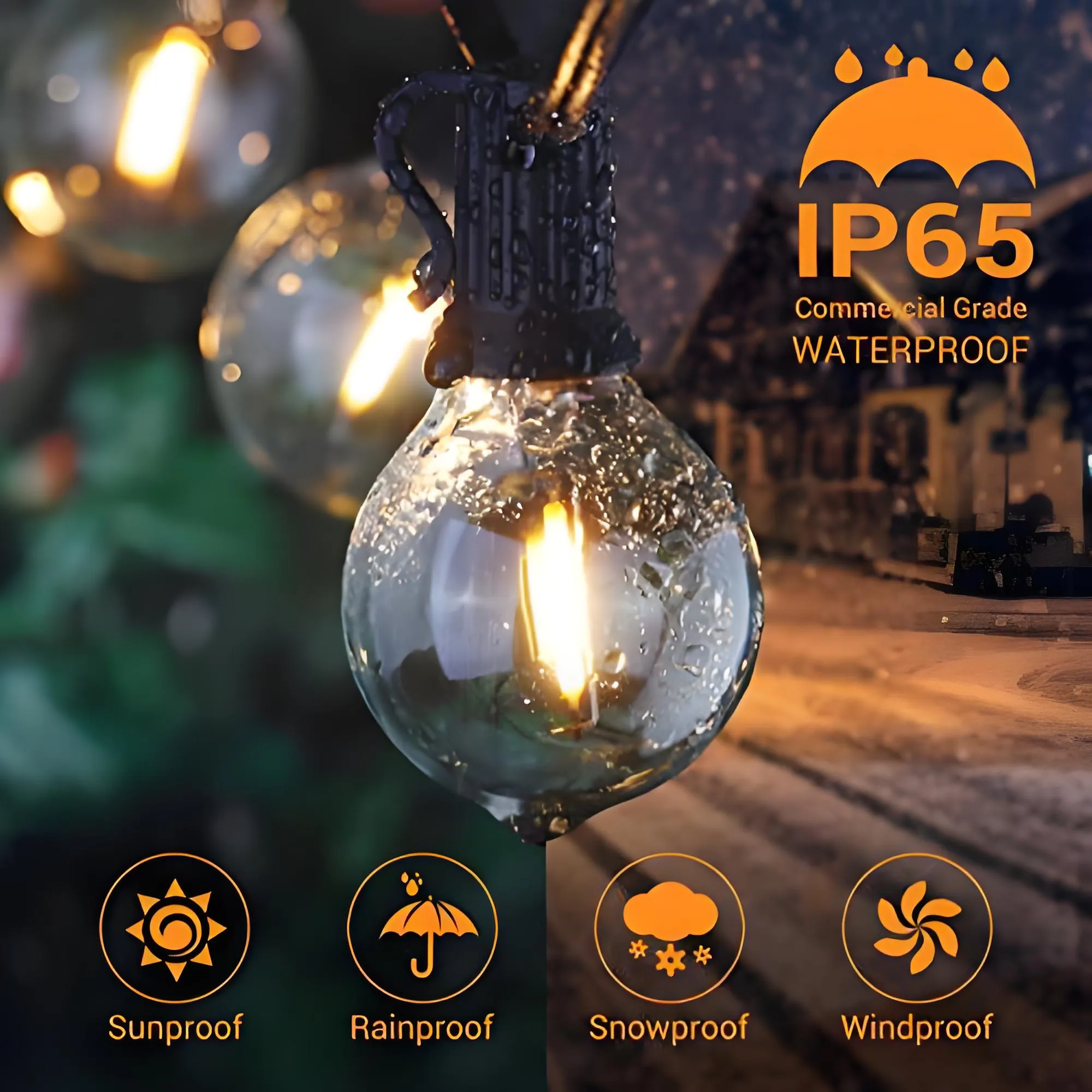 Outdoor String Lights, Connectable 32FT 30 3 Bulbs G40 Globe Led String Lights, IP65 Waterproof Outdoor Patio String Lights Plug in for Backyard Porch Garden Bistro Gazebo Cafe Deck Wedding Party