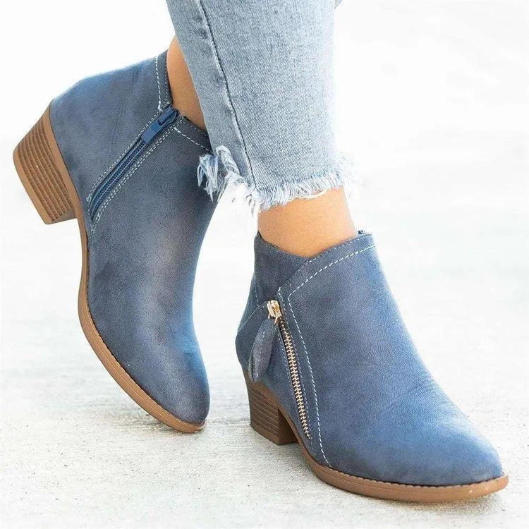 Owlkay Chunky Heel Women's Suede Low-heel Short Martin Boots