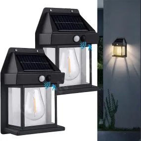 RYLAN Solar Wall Lights Outdoor, Wireless Dusk to Dawn Porch Lights Fixture, Solar Wall Lantern with 3 Modes & Motion Sensor, Waterproof Exterior Lighting with Clear Panel Premium Lamps (Pack of 3)