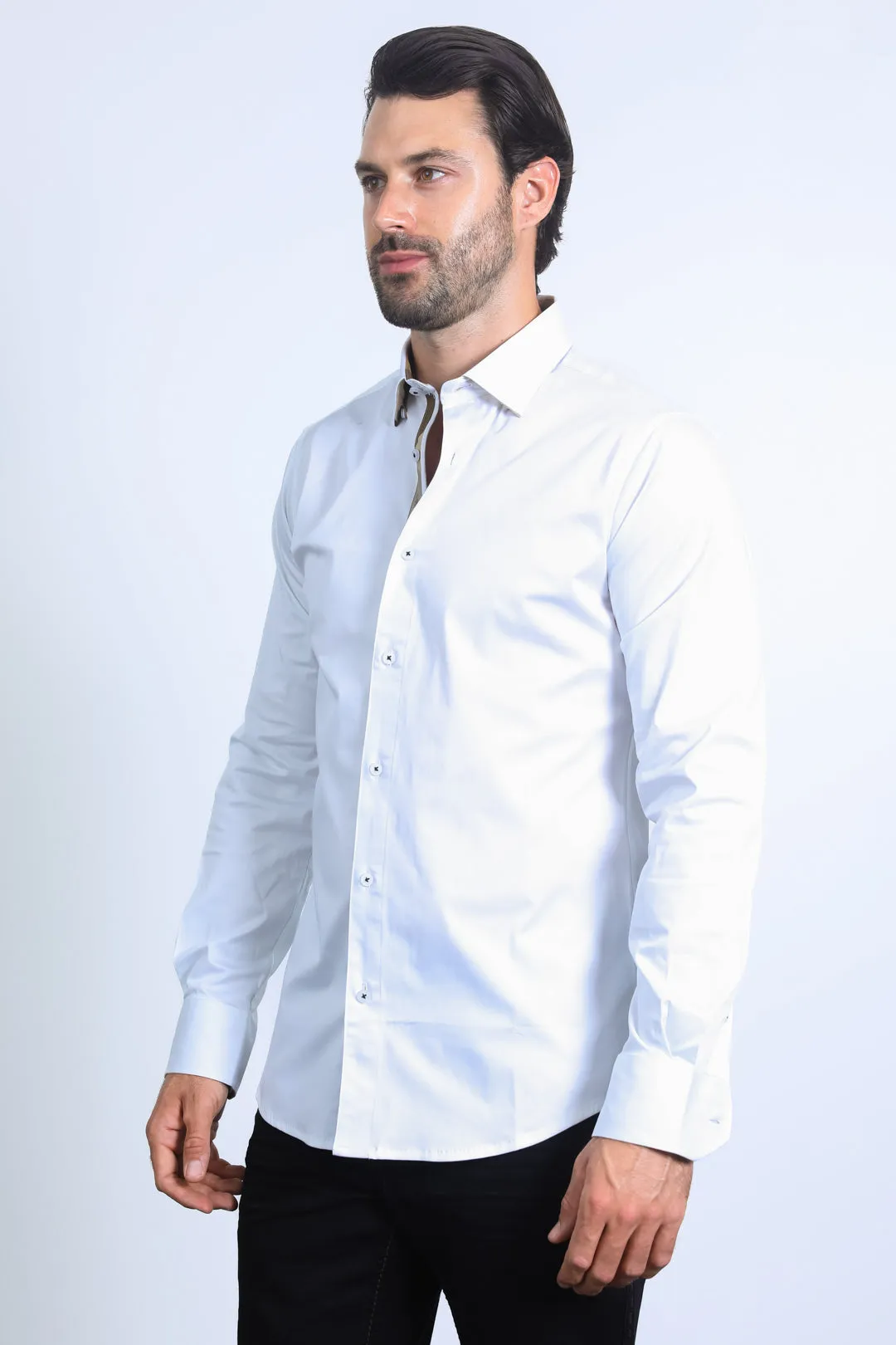 Satin Cotton/Spandex Long Sleeve White Shirt