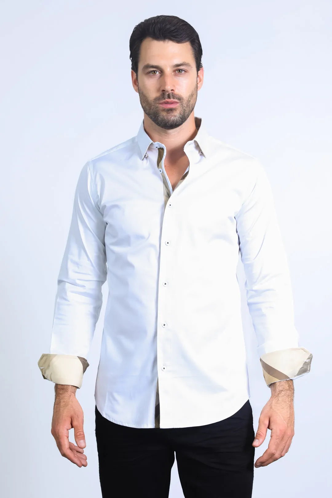 Satin Cotton/Spandex Long Sleeve White Shirt