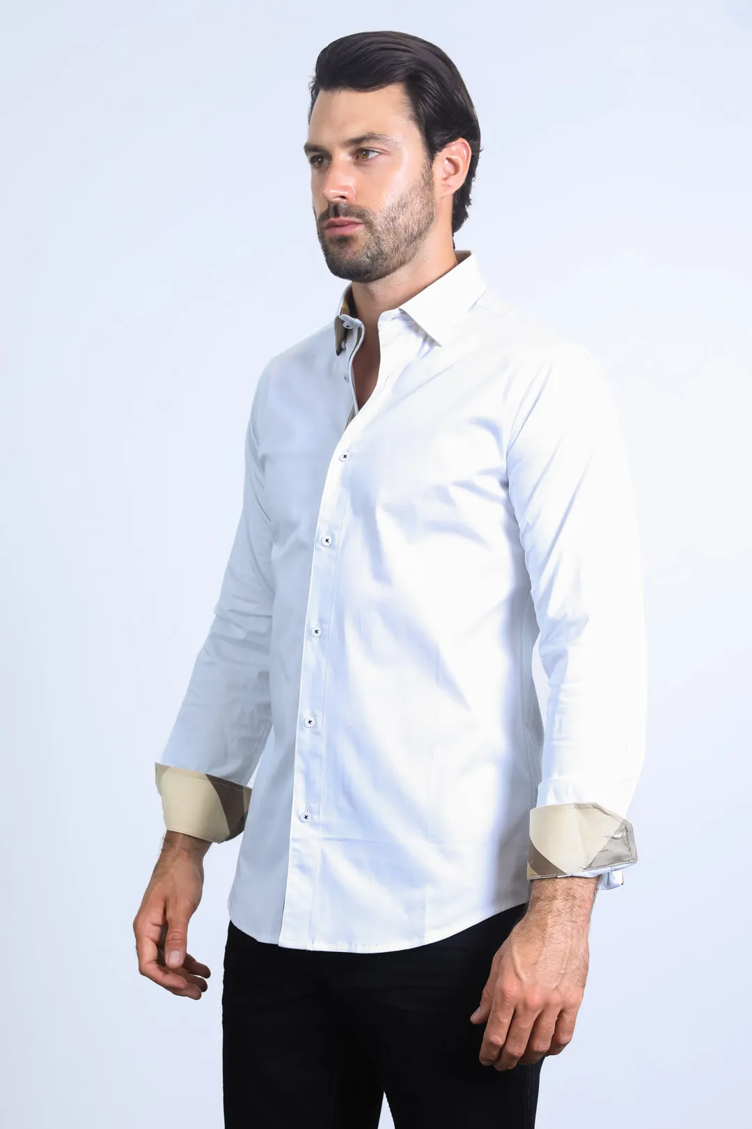 Satin Cotton/Spandex Long Sleeve White Shirt