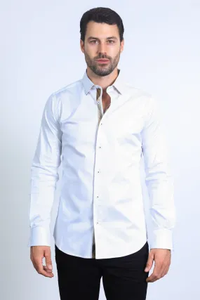 Satin Cotton/Spandex Long Sleeve White Shirt