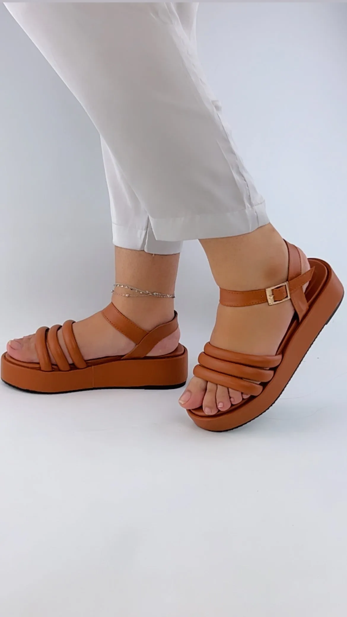 Spunkz Camel Brown Suede Wedge Ankle Strap Sandals