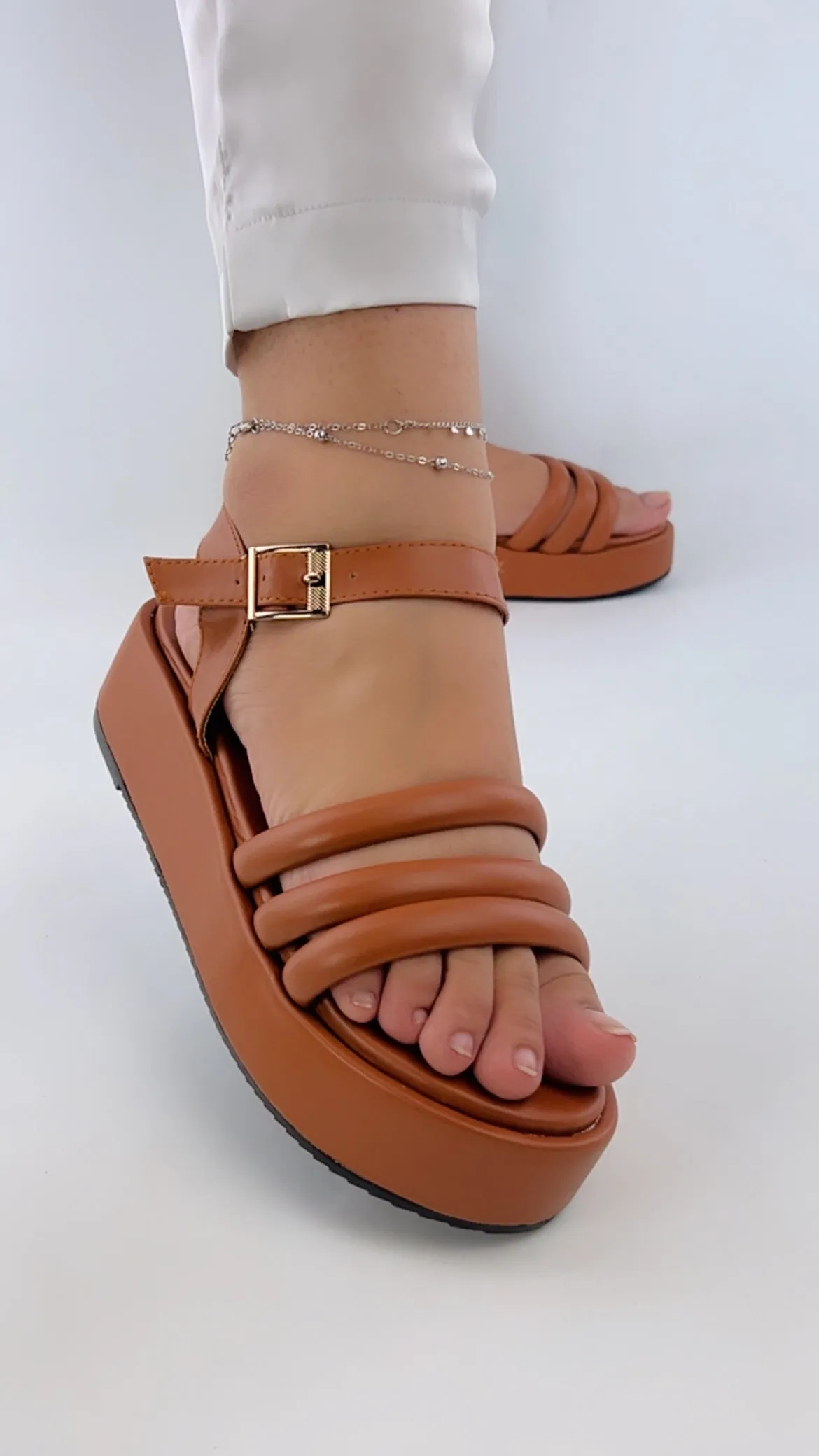 Spunkz Camel Brown Suede Wedge Ankle Strap Sandals