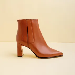 Terracotta Calf Leather Bold Block Ankle Boot