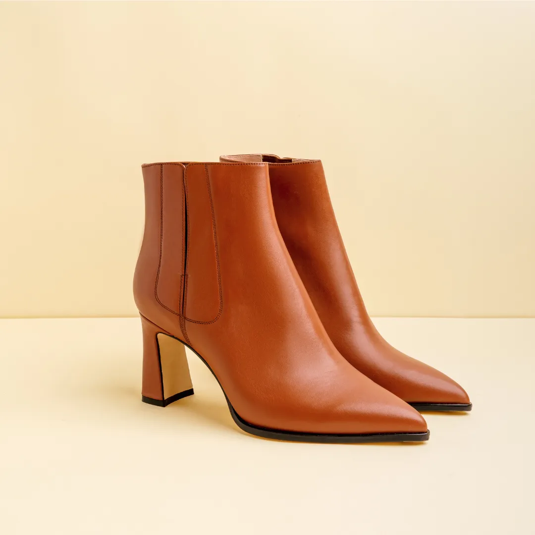 Terracotta Calf Leather Bold Block Ankle Boot