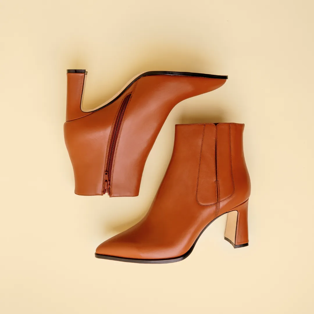 Terracotta Calf Leather Bold Block Ankle Boot