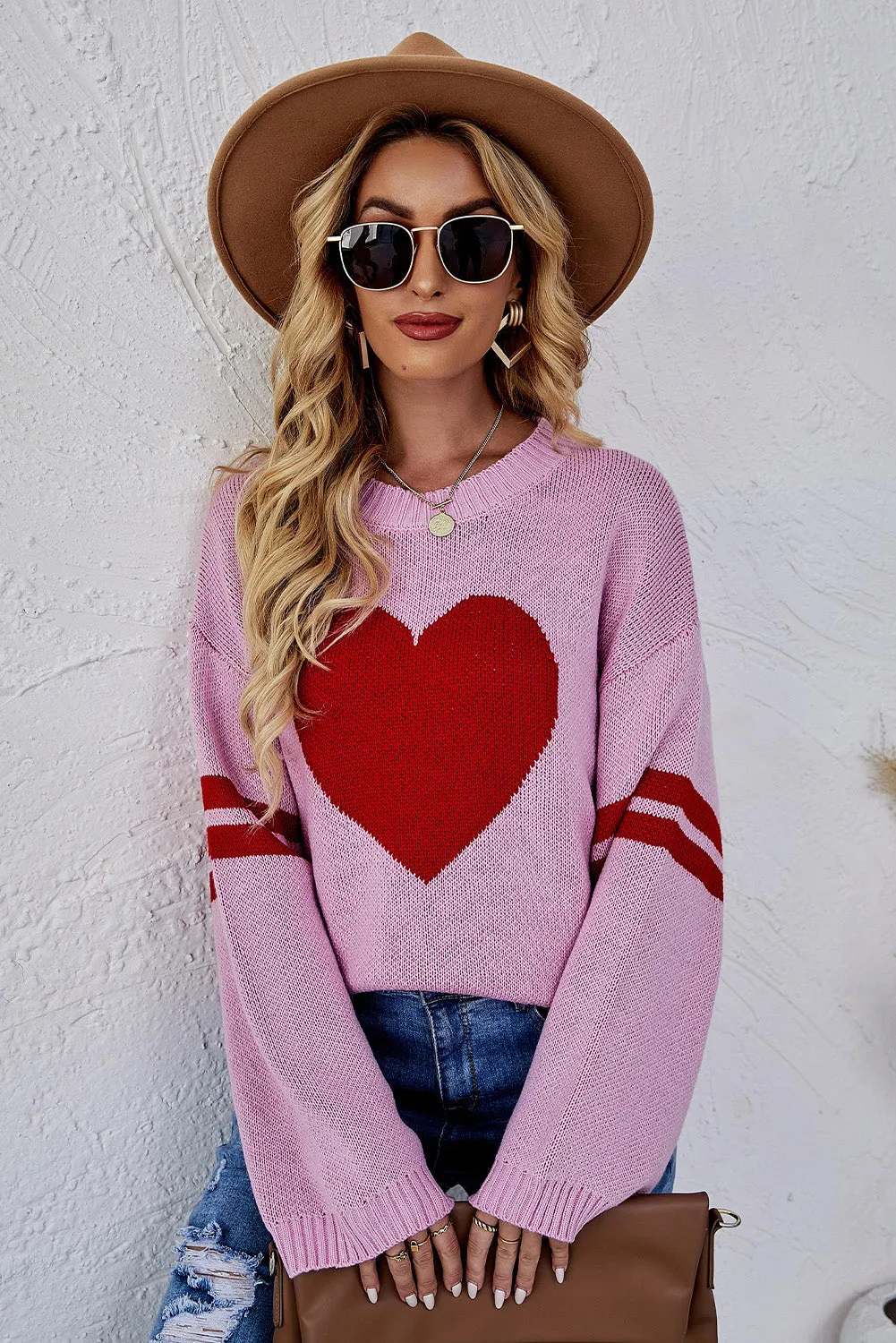 Valentine's Day Tops for Women Heart Graphic Wide Sleeves Sweater