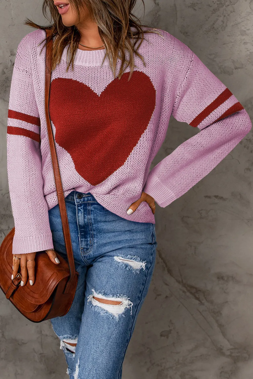 Valentine's Day Tops for Women Heart Graphic Wide Sleeves Sweater