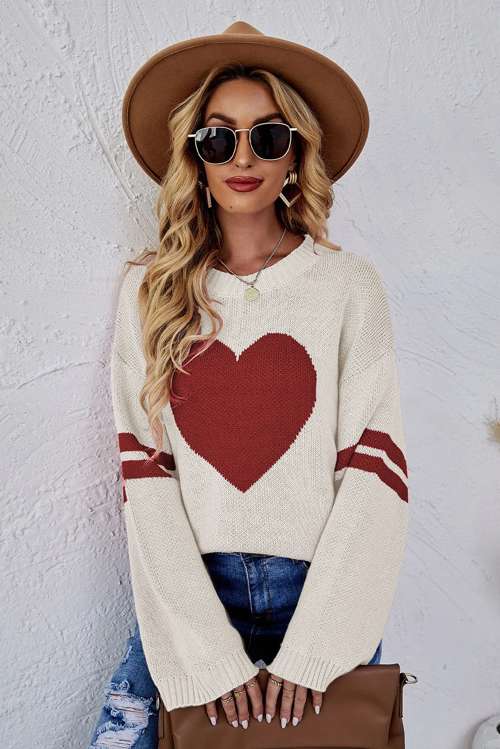 Valentine's Day Tops for Women Heart Graphic Wide Sleeves Sweater