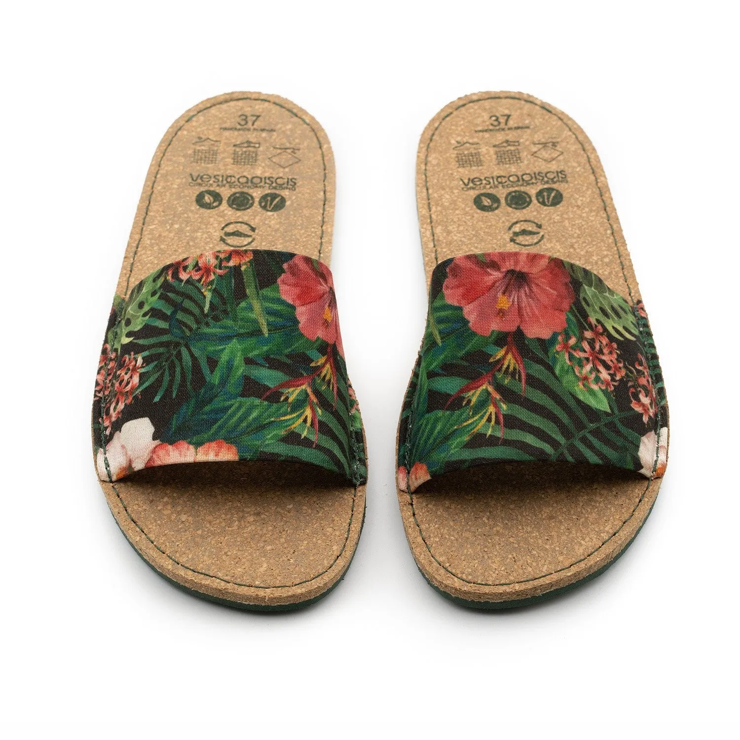 Vegan sandal black flowers GAN019