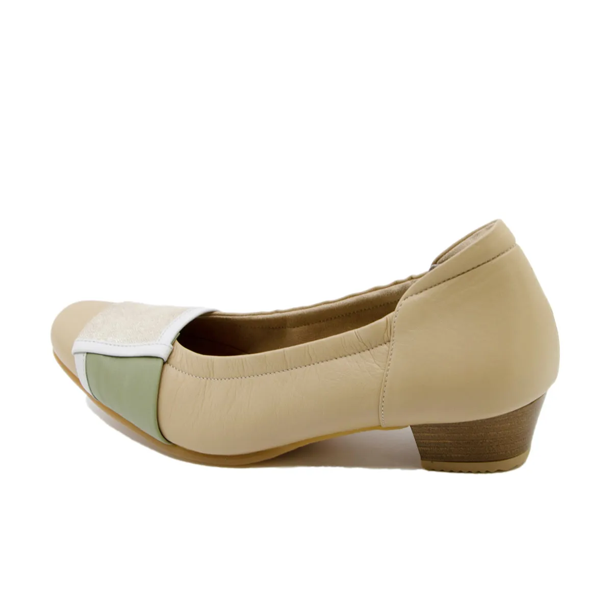 Yuo Beige Combi Soft Walking Heels